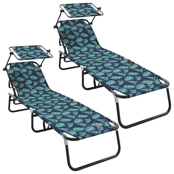 vidaXL Chaise longue pliante 2 Pièces Vert 56 x 190 x 81cm tissu