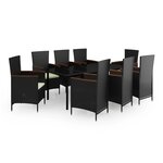 vidaXL Ensemble à manger de jardin avec coussins 9 Pièces noir