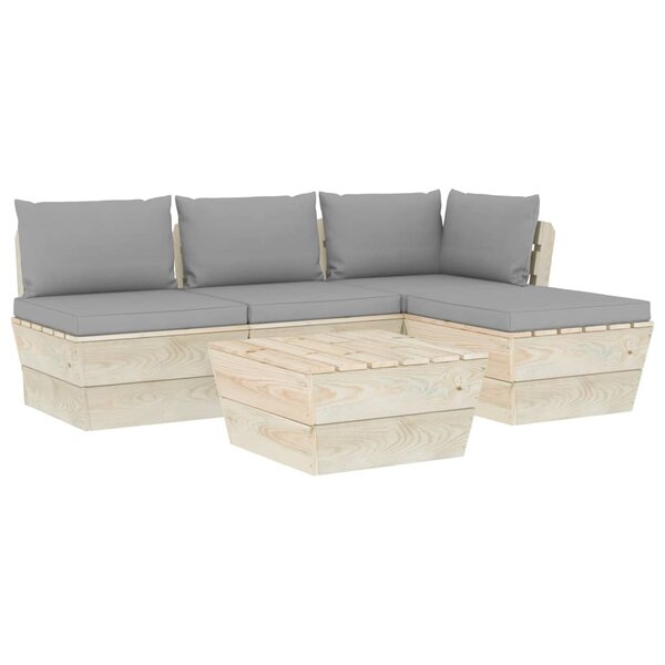 vidaXL Salon de jardin palette 5 Pièces avec coussins Épicéa imprégné