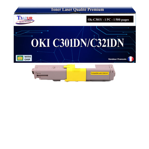 T3AZUR - Toner compatible avec Oki C301DN  C321DN  MC332DN  MC342DN  MC342DNW Jaune