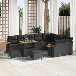 Set de 12 pièces de Canapé de Jardin avec Coussins Noir Poly Rattan Acacia