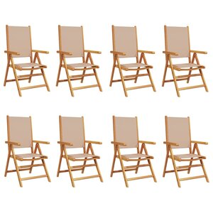 vidaXL Chaises inclinables de jardin lot de 8 taupe tissu bois massif