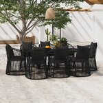 vidaXL Ensemble de salle à manger de jardin avec coussins 9 Pièces Noir