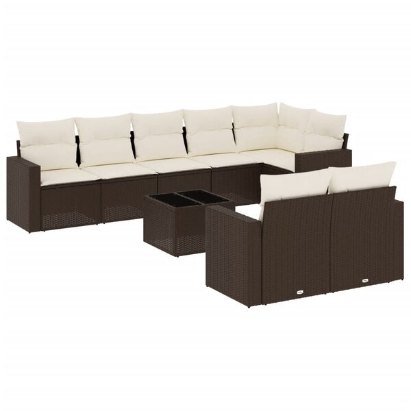 vidaXL Salon de jardin avec coussins 9 Pièces marron résine tressée