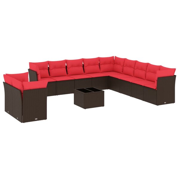 vidaXL Salon de jardin avec coussins 12 Pièces marron résine tressée