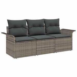 vidaXL Ensemble de canapé de jardin avec coussin 3 Pièces Gris Poly rotin