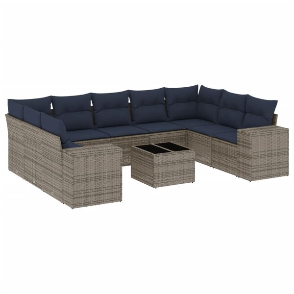 vidaXL Salon de jardin 10 Pièces avec coussins gris résine tressée