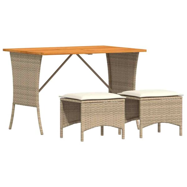 vidaXL Ensemble à manger de jardin et coussins 3 Pièces Beige poly rotin