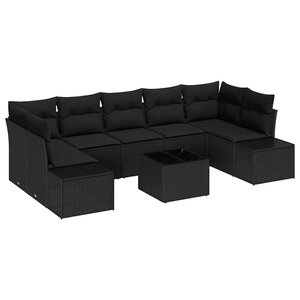 vidaXL Ensemble de canapé de jardin 8 Pièces Noir Poly rotin