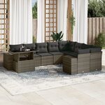 vidaXL Salon de jardin avec coussins 10 Pièces gris résine tressée