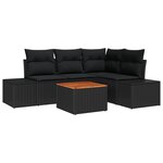 vidaXL Ensemble de canapés de jardin 5 pièces avec coussins noirs en rattan poly et acacia