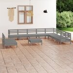 Vidaxl salon de jardin 11 pièces bois de pin massif gris
