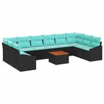 vidaXL Ensemble de canapé de jardin avec coussin 11 Pièces Noir polyrotin