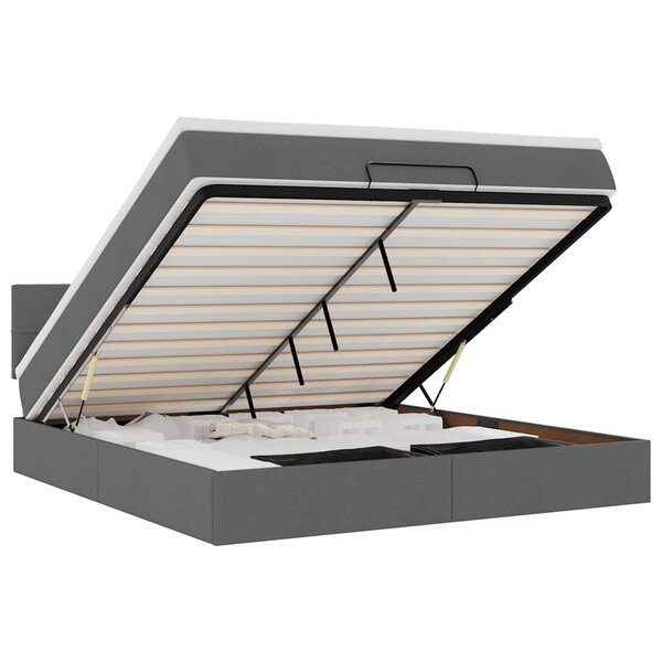 vidaXL Lit ottoman avec matelas et LED Gris foncé 180x200 cm tissu