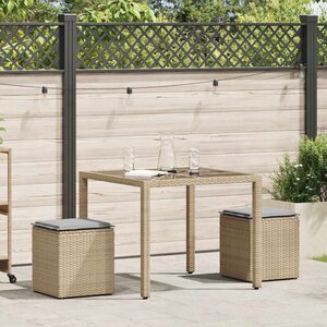 vidaXL Tabourets de jardin avec coussins lot de 2 beige résine tressée