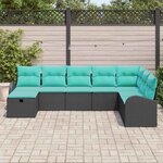 vidaXL Ensemble de canapé de jardin avec coussin 8 Pièces Noir Poly rotin