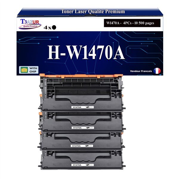 T3AZUR - 4x Toners compatibles avec HP W1470A (147A) pour HP LaserJet Enterprise M610  M610dn  M610n  M611dn  M611n  M611x  M612dn