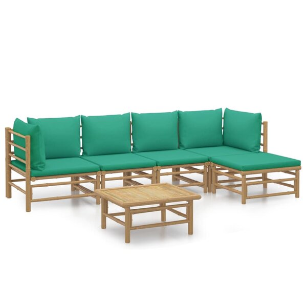 vidaXL Salon de jardin 6 Pièces avec coussins vert bambou