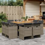 vidaXL Ensemble à manger de jardin 9 Pièces coussins gris résine tressée