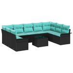 vidaXL Ensemble de canapé de jardin avec coussin 10 Pièces Noir polyrotin