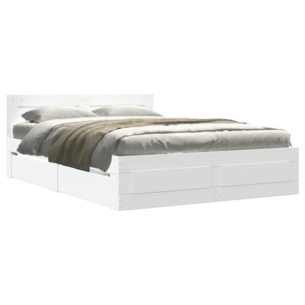 vidaXL Cadre de lit et tête de lit sans matelas blanc 135x190 cm