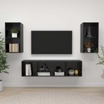 vidaXL Meubles TV muraux 4 Pièces Noir brillant Aggloméré