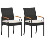 vidaXL Chaises de jardin avec coussin 2 Pièces Noir et blanc crème
