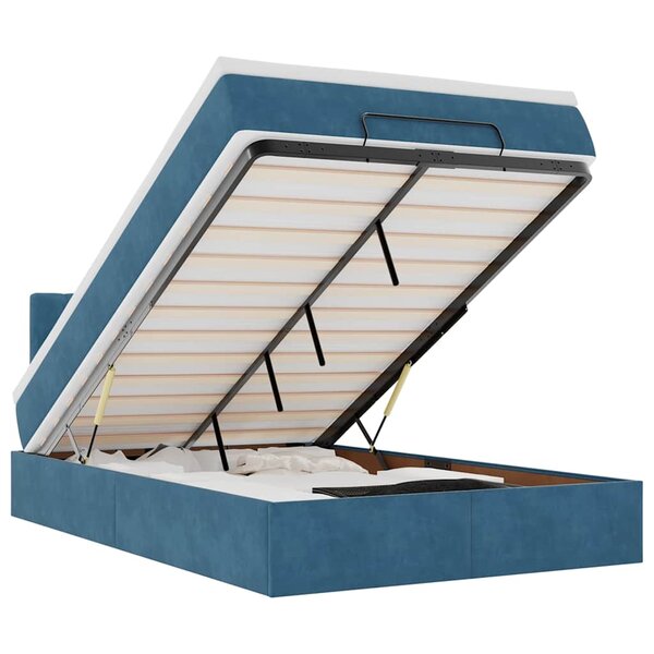 vidaXL Lit ottoman avec matelas et LED bleu foncé 90x200cm velours