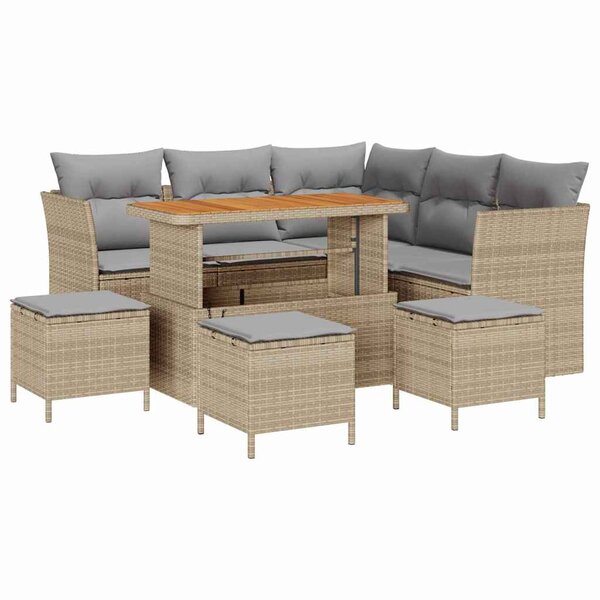 vidaXL Ensemble de canapé de jardin 9 Pièces Beige polyrotin