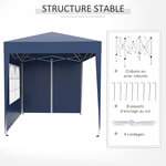 Tonnelle de jardin tente pliante barnum pop-up 2 x 2 m 4 parois latérales amovibles 2 fenêtres sac de transport pour camping  festival  plage  jardin bleu