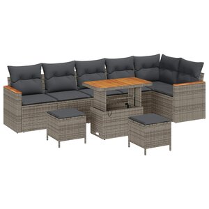 vidaXL Ensemble de canapé de jardin 9 Pièces Gris polyrotin