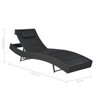 vidaXL Chaise longue Résine tressée et textilène Noir