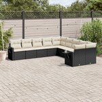 vidaXL Salon de jardin 10 Pièces avec coussins noir résine tressée