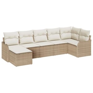 vidaXL Ensemble de canapé de jardin 7 Pièces Beige et blanc Poly rotin