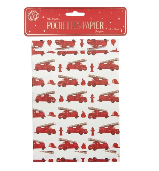 Pochettes papier Camion pompier x 8