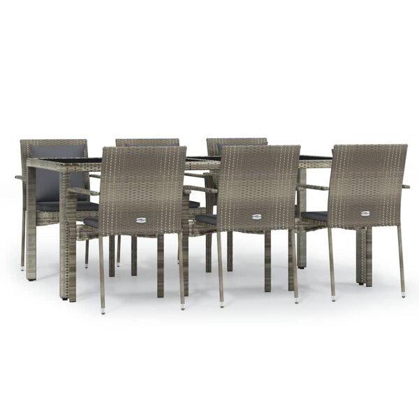 vidaXL Ensemble à manger jardin et coussins 7 Pièces gris rotin