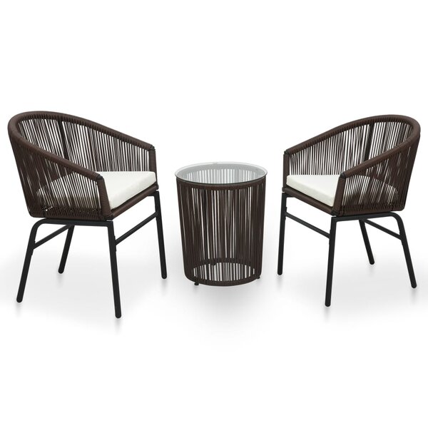vidaXL Ensemble de bistro 3 Pièces avec coussins Rotin PE Marron