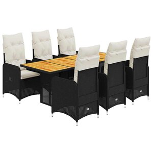 vidaXL Ensemble de bistro de jardin 7 Pièces coussins noir poly rotin