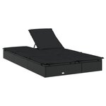 vidaXL Chaise longue à 2 places avec coussins noir résine tressée