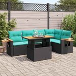 vidaXL Salon de jardin 6 Pièces avec coussins noir résine tressée acacia