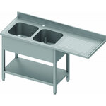 Plonge inox avec 2 eviers - profondeur 700 - passage lave vaisselle - stalgast -  - inox2400x700 x700x900mm