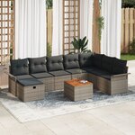 vidaXL Ensemble de Sofa de Jardin 9 Pièces avec Coussins Gris en Rattan Poly