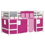 vidaXL Lit mezzanine enfants et rideaux rose 90x200cm bois pin massif