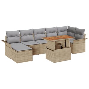 Set de Canapé de Jardin 8 Pièces avec Coussins Beige Rotin Poly