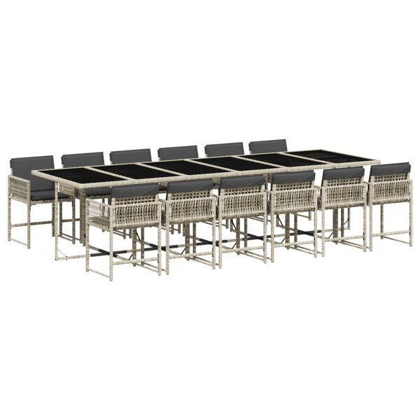 vidaXL Ensemble à manger de jardin et coussins 13 Pièces gris clair rotin