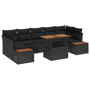 vidaXL Ensemble de canapé de jardin 8 Pièces Noir Poly rotin
