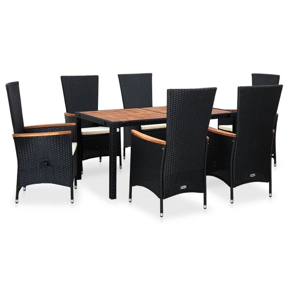vidaXL Ensemble à manger d'extérieur 7Pièces Résine tressée acacia Noir