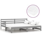 vidaXL Lit coulissant 2x(90x200) cm Gris Bois de pin massif