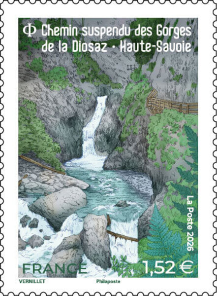 Timbre - Chemin suspendu des Gorges de la Diosaz - Haute-Savoie - Lettre Verte