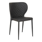 Chaise de salle à manger en cuir synthétique gris foncé avec pieds noirs